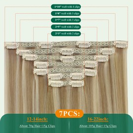 Easyouth Clip in Human Hair Extensions Highlights Clip on Hair Extensions Human Hair Dark Ash Blonde Highlights Golden Blonde Soft and Silky Clips in Hair Extension Real Human Hair 16Inch 7Pcs 120G