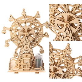 auryee Solar 3D Wooden Puzzle Ferris Wheel DIY Model Kit Craft Sets Educational Wood Mechanical Building Toys for Adult Men Kids Age 8 10 12 14＋