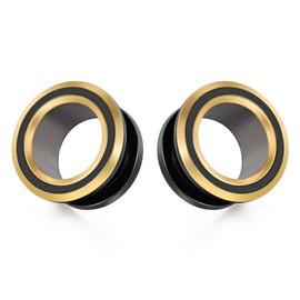 KOOBODY 2 Pieces 316L Stainless Steel Two-Tone Screw Back Tunnel Ear Plugs Expander Stretcher Gauge 0G-1 Inch, Metal, Sandstone