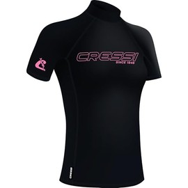 CRESSI dal 1946 - Sentinel Lady - Rash Guard a Maniche Corte Protezione Solare UPF 50+ Quick Dry Nuoto Surf Immersioni Pesca Spiaggia Piscina e Sport Acquatici - Nero/Rosa - Donna XL/5