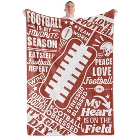InnoBeta Football Gifts, Football Themed Flannel Throw Blankets for Football Players, Teens, Coach for Birthday, Game Day, 50 x 65 Inches, Brown