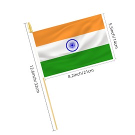 Rotenl 25 Pack India Small Mini Flags, Hand Held Indian Stick Flags with 12.6 Inch Wooden Pole, 5.5x8.2 Inch International Country Flags, Festival Events, Parades, Patriotic, Indoor and Outdoor, Party Decorations (India)