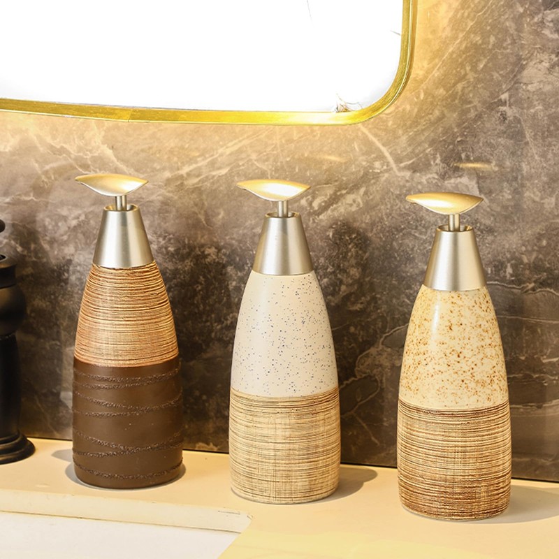 Ceramic Soap Dispenser with Plastic Pump – 12oz Refillable Liquid