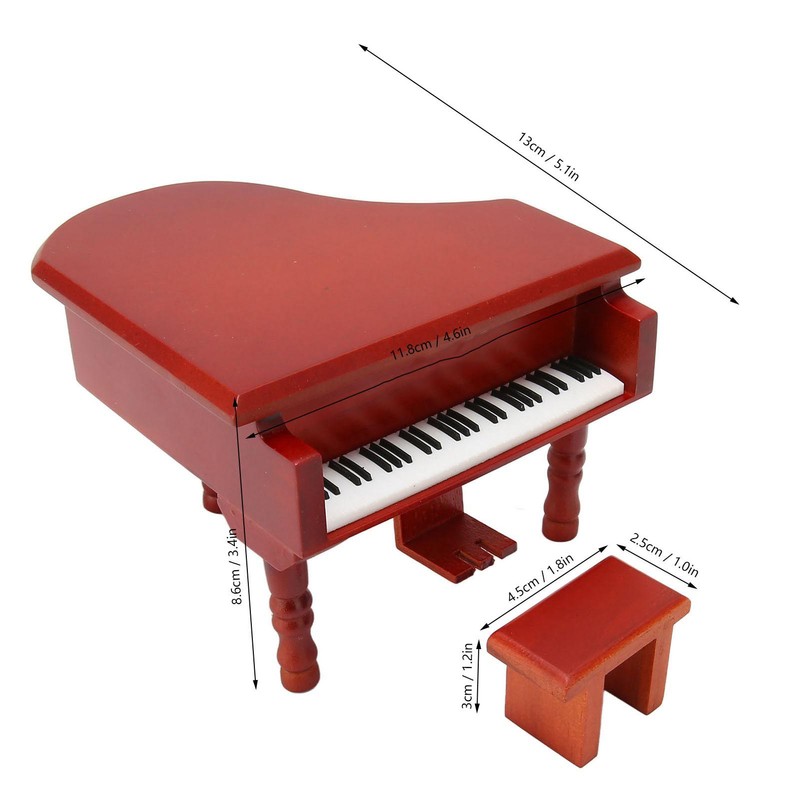 Wooden Music Box Piano Style Decorative Gold Plated Movement Pleasing