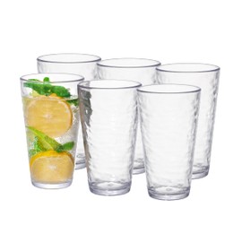 KLIFA- RIPPLE- 22.5 ounce, Set of 6, Acrylic Highball Drinking Glasses Cups, BPA-Free, Stackable Plastic Drinkware, Dishwasher Safe, Clear