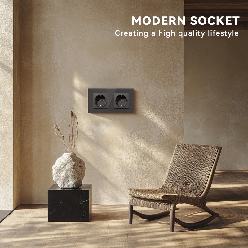 BSEED Schuko Socket Double EU Standard Single Wall Socket Crystal