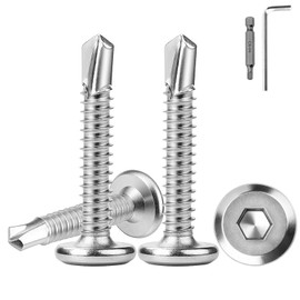 Self-Tapping Screws 410 Stainless Steel 5.5 x 50 mm Self-Tapping Screws Flat Head Hexagon Socket Screws Drilling Screws Stainless Steel with Hexagon Socket Drill Facade Screws Metal Screws Silver Pack