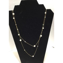 Ann Taylor Loft Outlet Necklace Gold Tone Double Strand Pearls & Crystals 18-20”