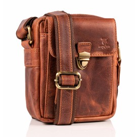 MATADOR Small Compact Genuine Leather Shoulder Bag Men's Leather Shoulder Bag Women's Leisure Bag Holiday Bag, tan, vintage