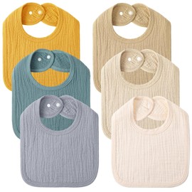 GSrenyu 6 Pcs Baby Muslin Bibs For Newborn 100% Cotton Dribble Bibs With Adjustable Snaps For 0-24 Months Teething And Drooling