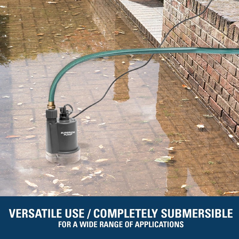 Superior Pump 91250 1800GPH Thermoplastic Submersible Utility Pump with 10-Foot