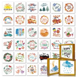 FINGERINSPIRE 3 Pcs Seasons Home Decor Sign Wood Picture Frames With 36 Design Interchangeable Festivals Paper Card 17.8x17.8cm Spring Summer Fall Winter Christmas St. Patrick Wreath with Blessings