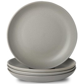 Tikooere Stoneware Dinner Plates Set of 4, 10 Inch Scratch Resistant Dinnerware Dish Set, Ceramic Steak Plates for for Dessert Salad Serving Dishes Set, Microwave & Dishwasher Safe, Matte Grey