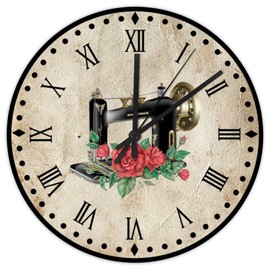 Wodevor Vintage Sewing Machine Clock 15 Inch, Tailor Gift Kitchen Wall Clock Battery Operated Silent Noiseless Round Clock for Kids Room and Kitchen Gifts for Engineers, Math Teacher