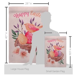 Ornament Collection Pink Easter Garden House Flag Kit Springtime Happy Bunny Egg Christian Season Holiday Decoration Banner Small Yard Gift Double-Sided, Made in USA