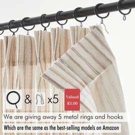 LIMON HOME Beige Striped Linen Kitchen Curtains 18 inch Length Pinch Pleat Cafe Curtains 1 Panels