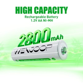WENJOOP Rechargeable AA Batteries, 2800mAh High Capacity Double A Batteries 12Pack NiMH AA Rechargeable Batteries for Household, Toys & Gaming Controllers - Long Battery Life 1.2V Low Self Discharge