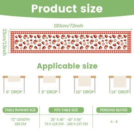 WADORN Strawberry Table Runner, 33 x 183 cm Table Runner with Buffalo Plaid Check Fruit Linen for Kitchen Dining Table Decoration for Spring Summer Seasonal Farmhouse Table Runner for Home Kitchen