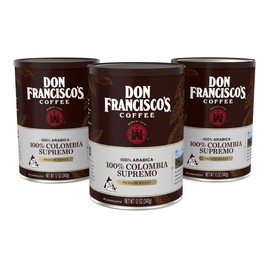 Don Francisco's Premium 100% Colombia Supremo Ground Coffee – Rich, Aromatic Medium Roast with 100% Arabica Beans, Floral Notes & Winey Flavor, 3 Recyclable 12 oz Cans