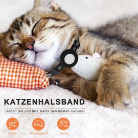 Voarge Airtag Cat Collar, Integrated Cat Collar Airtag with AirTag Holder and Bell, with Airtag Case, Quick Release, Bell, Adjustable for Cats Kittens, Black