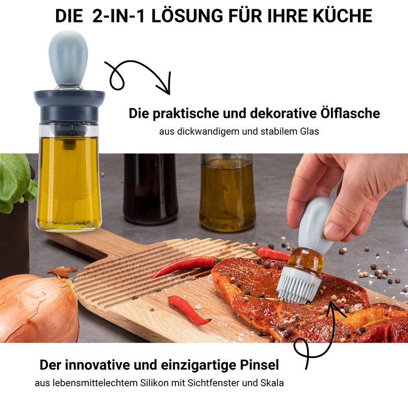 Fino Casa 2er Set, 2in1 Ölflasche mit Pinsel, Ölspender, Ölsprüher