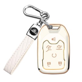 for GMC Key Fob Cover, TPU Key Shell for 2016-2025 Chevy Suburban Tahoe GMC Yukon Acadia Terrain, 6 Buttons (Gold/White)