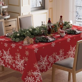 XCHI - Mantel rectangular de copos de nieve rojos de invierno, lavable, para interiores, comedor, hogar, fiesta, decoraciones de Navidad, 60 x 84 pulgadas