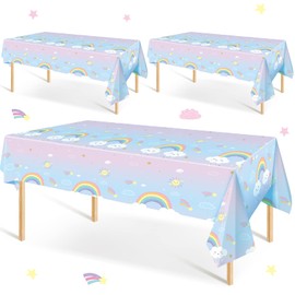 3 Pcs Rainbow Tablecloth Rainbow Waterproof Table Cover Rainbow Clouds Birthday Tablecloth Kids' Party Tablecovers for Birthday Party Supplies Baby Shower Decorations, 108 x 54 Inch (Macaron Color)