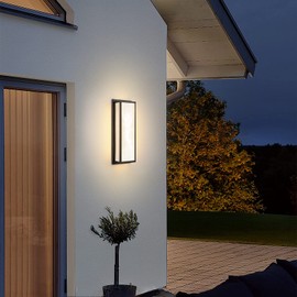 OIRSVI Outdoor Wall Sconce 18W Modern Wall Lights Rectangle Exterior Light Fixture Black LED Porch Lighting with Marble Texture Lampshade Wall Lamp IP65 for Indoor,Patio,Garage,Courtyard(16.9in)