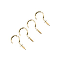 TERF® 25mm Round Bend Shoulder Cup Hook Screw 25mm (1 inch) Electro Brass Plated Cup Hook Hanging Screw for Office Home Garden Indoor Outdoor Decoration Use - Pack of 20