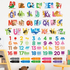 DECOWALL DS9-8091 Alphabet Numbers Crayon Wall Stickers Decals Kids Peel and Stick Removable Room Décor Letter ABC Classroom playroom Decorations Educational Bedroom Nursery Living Baby