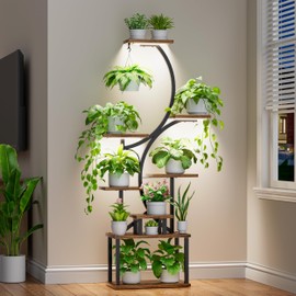 Plant Stand Indoor with Grow Lights - 62" Tall Plant Shelf, Lighted Corner Plant Stands for Indoor Growing, 8 Tiered Large Flower Holder, S-Shaped Decorative Rack for Living Room, Black, Patent Design