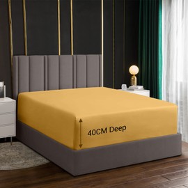 Lazzaro Home bed sheets Fitted sheet Extra Deep Pocket (40 cm) Easy Care Soft Brushed Microfibre Fabric Shrinkage and Fade Resistant (Single (90 x 190 cm), Gold)