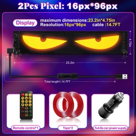 Sachie 2PC 5800 Lux High-Brightness Devil Eyes LED Light Strips for Cars/Trucks/SUVs - 23.6"x4.73" Customizable Windshield Decoration with App Control, IP68 Waterproof, USB-Powered