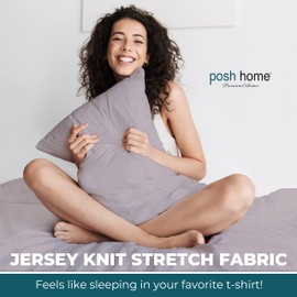 Posh Home Jersey Knit Sheet Set – 4-Piece Jersey Bed Sheets – T-Shirt Breathable & Soft Cotton Jersey Sheets - Includes Flat Sheet, Jersey Fitted Sheet, & 2 Pillowcases - Full Sheets, Lilac Haze