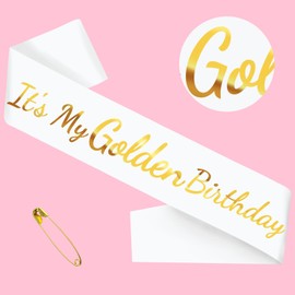 JXYCBZYing It's My Golden Birthday Sash with Gold Foil, White Happy Golden Birthday Sash for Teens, Women and Men, Birthday Girl Sash, Birthday Boy Sash, Golden Party Decorations Supplies Gifts Ideas