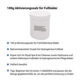 chi-enterprise - Zusatz für Ion Cleanser, Hydrosana, Royal Spa, Bioenergiser | Natriumreduziertes Aktivierungssalz zum Nachfüllen für alle Fußelektrolysebäder mit Edelstahlspulen | Inhalt: 100g