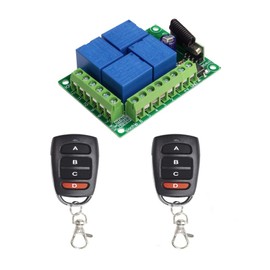 QIACHIP DC 12 V 4 Channel Remote Control with Receiver, 433 MHz RF 4CH Radio Switch 12 V, Radio Relay 12 V with Remote Control with 2 Transmitters for Engine Garage Door Light Electric Curtain