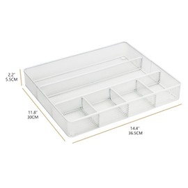 Annova Desk Drawer Organizer Tray for Office Organization - Metal Mesh - Storage Tray with Dividers for Pens, Desktop Accessories, Bathroom, Kitchen, Makeup and Office Supplies (Large, White)