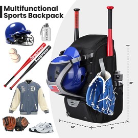 Youth Baseball Bag for Boys 8-12 Large Capacity and Organized Durable Waterproof High Qualitys and Durable Waterproof, Black