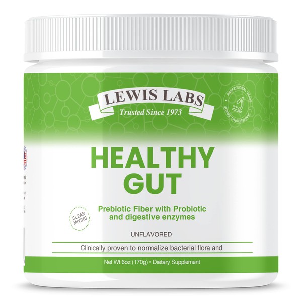 Lewis Labs Healthy Gut Prebiotic Fiber 6 Oz, Prebiotic Fiber with Probiotics, and Digestive Enzymes, Gut Prebiotic Fiber, Keto Friendly, Gluten Free, No MSG, Vegan Healthy Gut