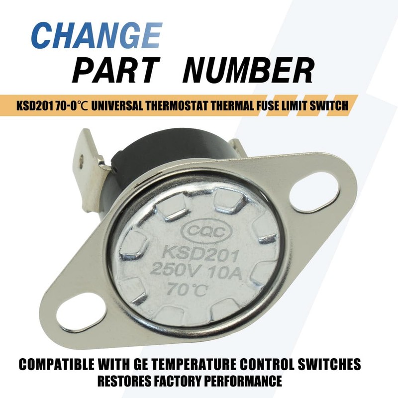 2-Pack KSD201 70-0℃ Universal Thermostat Thermal Fuse Limit Switch Compatible