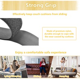 KAEGREEL Couch Cushion Non Slip Pads to Keep Cushions in Place, Multi-Purpose Adhesive Hook and Loop Tape for Sofa Mattress Rugs Furniture with Smooth Surfaces to Prevent Sliding, 11cm Wide 2M Long