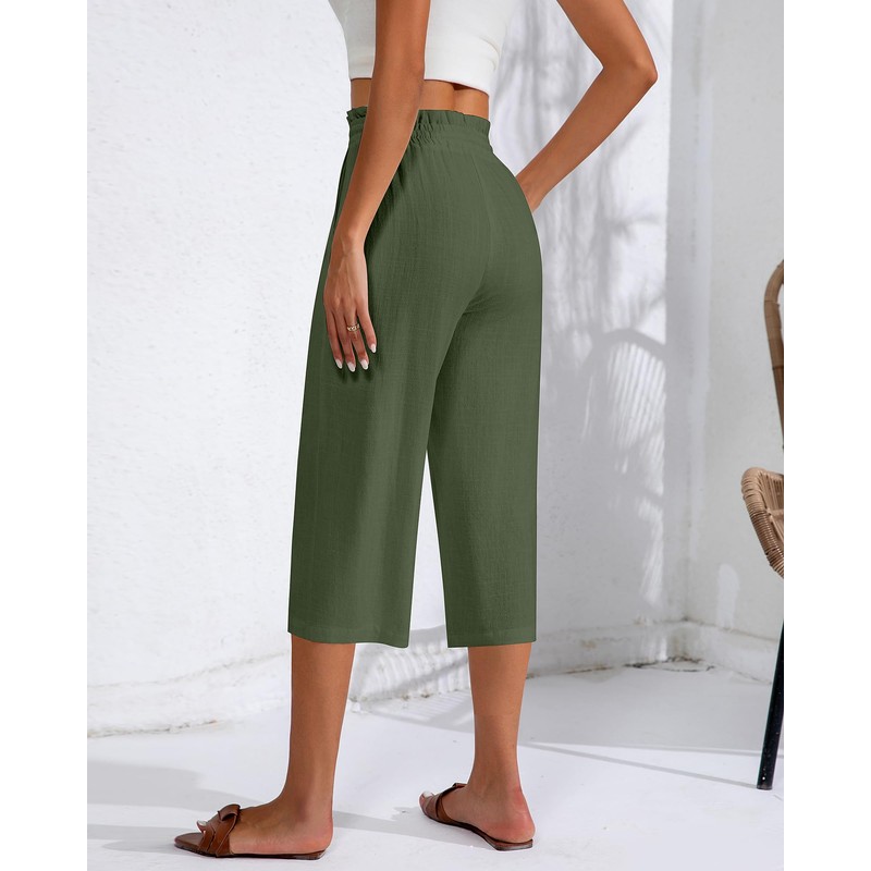 Neer 2 Pcs Women's Linen Wide Leg Capri Pants Beach