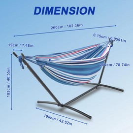 Double Hammock Comfortable with Stand for Hanging Sturdy 440lbs Capacity Hammock for Camping Outside Garden Outdoor Indoor Patio Backyard, Blue