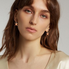 EleQueen Princess Cut Dangle Hoop Earrings for Women, Gold Plated Brass Crystal Rhinestone Drop Earrings Jewelry Gift for Wedding Costume Party Brown Gold-Tone