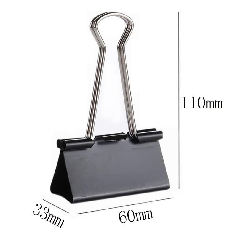 Extra Large Size 60mm Metal Double Clips, Black, Pack of