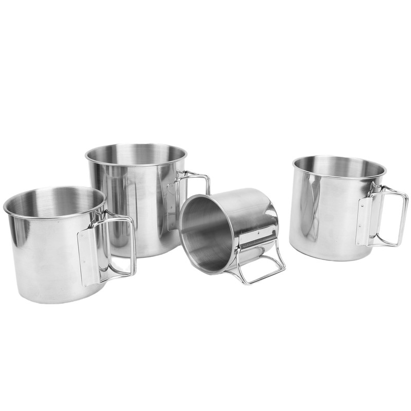 4pcs Outdoor Stainless Steel Cup Foldable Handle Nesting Cups for