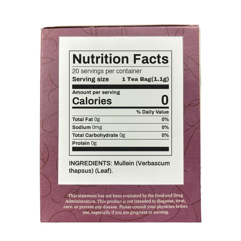 Organic Positively Botanicals Company, Mullein Herbal Tea Bags, 20 Count