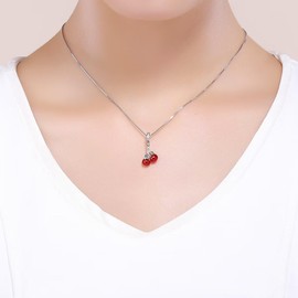 Kerraom 925 Sterling Silver European Charms Women's Charm Necklace, Cherry, Red Apple, Chili, Lotus Flower, Purple Flower, Celtic Knot Decorative Charms Bracelet or Necklace Girls Gift, Sterling